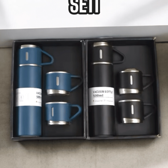 Şık Ve Dayanıklı 3 Bardaklı Termos Seti Uzun Süre Isı Koruma Özellikli