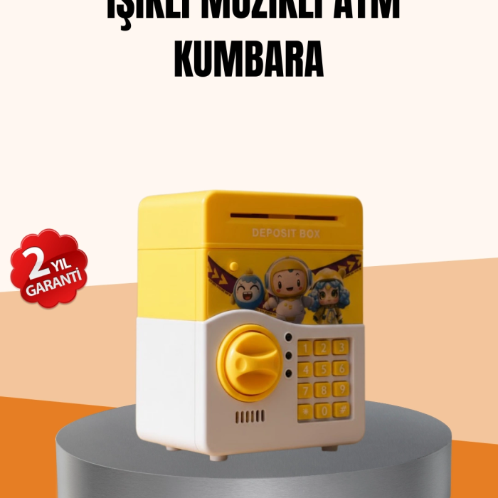 Atm Tasarımlı Sarı Işıklı Sesli Elektronik Kumbara