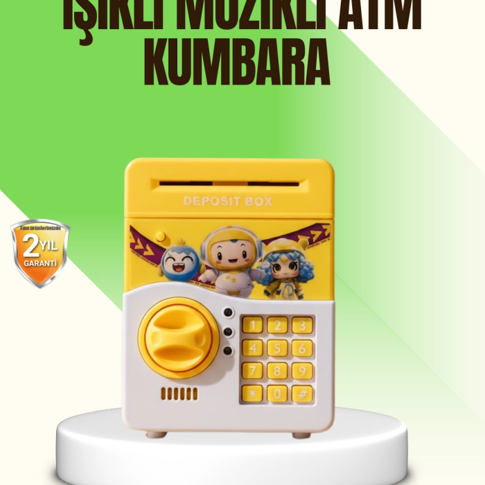 Sarı Elektronik Şifreli Atm Görünümlü Çocuk Kumbarası