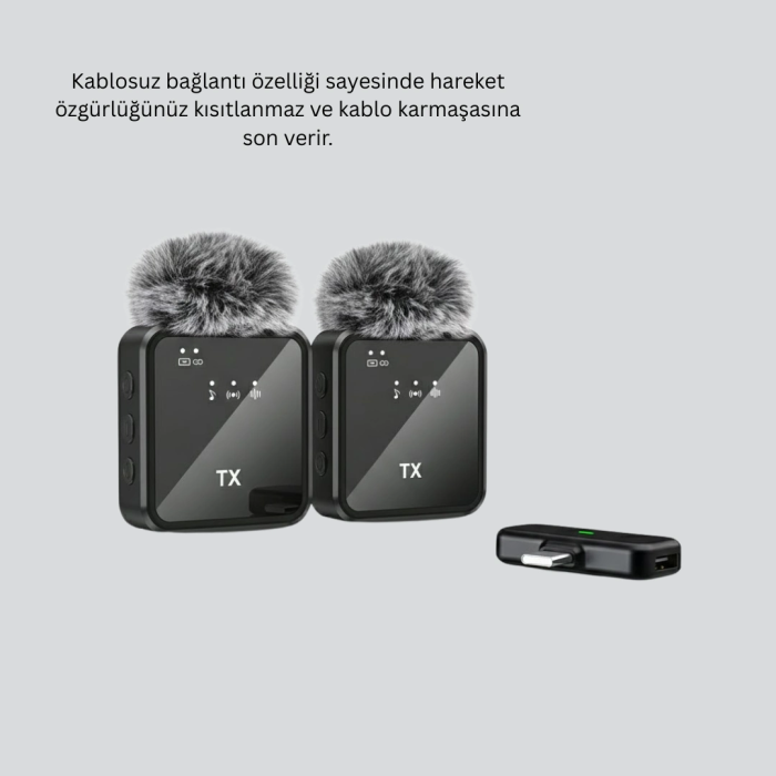 Canlı Yayın Ve Video Çekimleri İçin Çiftli Kablosuz Yaka Mikrofon