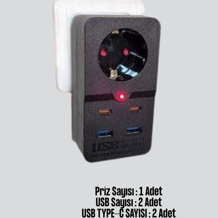 Akıllı Akım Dengelemeli Priz 2500w 4 Usb Type C Çıkışlı