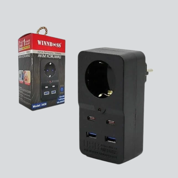 Termal Korumalı Priz Otomatik Çocuk Kilidi 4 Usb Type C