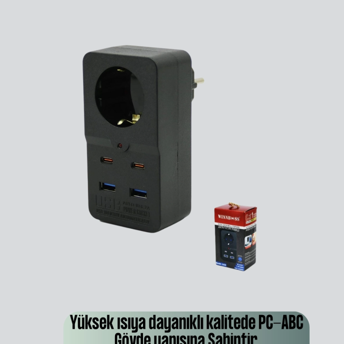 Termal Korumalı Priz Otomatik Çocuk Kilidi 4 Usb Type C