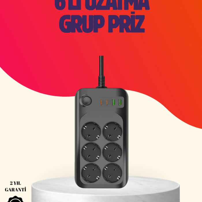 Usb Type-c Destekli Termal Korumalı 6’lı Uzatma Priz 10a 2m