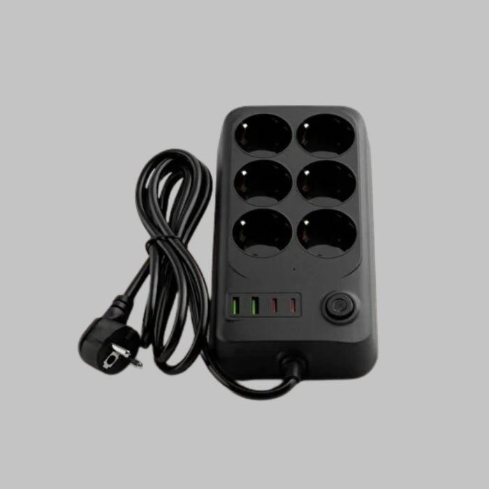 2500w Güçlü 6’lı Priz Usb Ve Type-c Çıkışlı Termal Korumalı