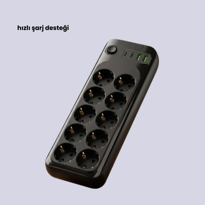 Termal Koruma Sistemli Usb Type-c 10’lu Grup Priz 2m 2500w Güç Kapasiteli