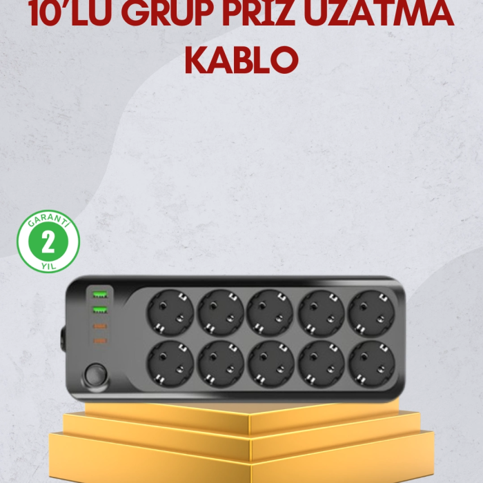 10 Prizli Uzatma Kablosu Termal Koruma Usb Type-c Hızlı Şarj 2500w