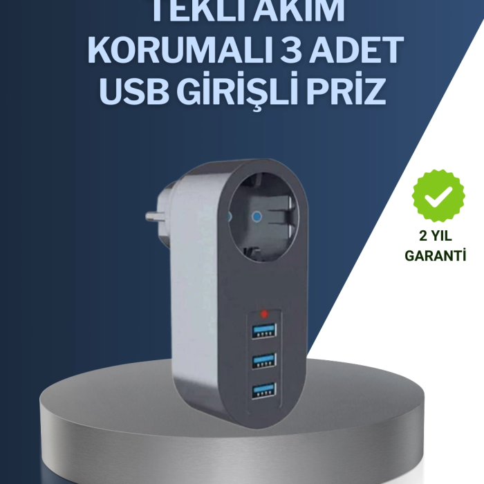 Çocuk Korumalı Termal Priz – 3lü Usb Şarj Ve Akım Koruması