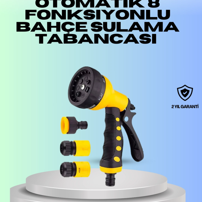 Ayarlanabilir Basınçlı 8 Modlu Bahçe Sulama Tabancası Hortum Atı