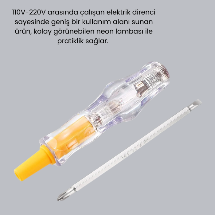 Neon Lambalı Elektrik Kontrol Kalemi Nikel Kaplama 110-220v