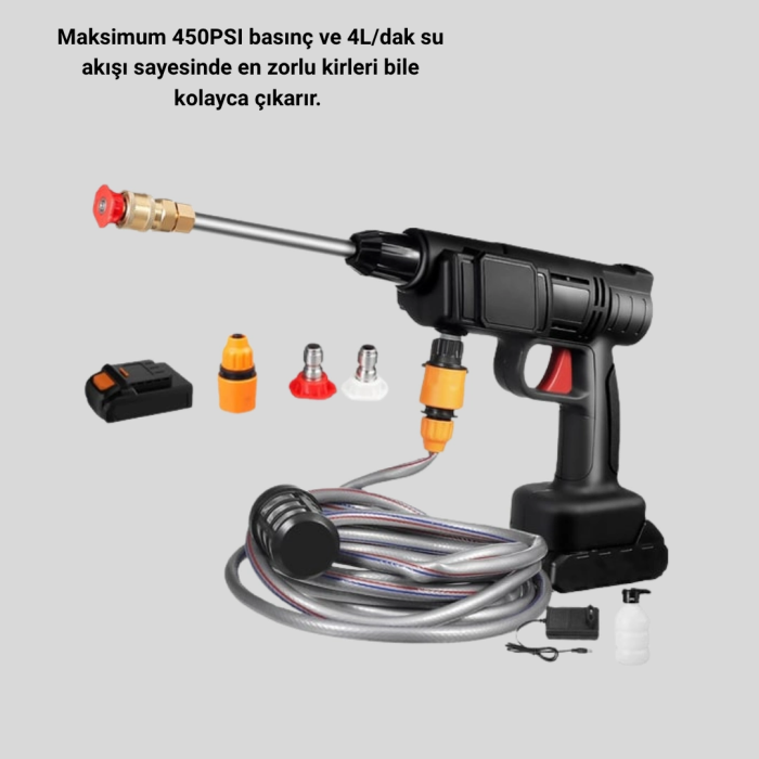 Kablosuz Basınçlı Yıkama Makinesi – 48v Güçlü Motor, 2 Pil Ve Köpük Hazneli