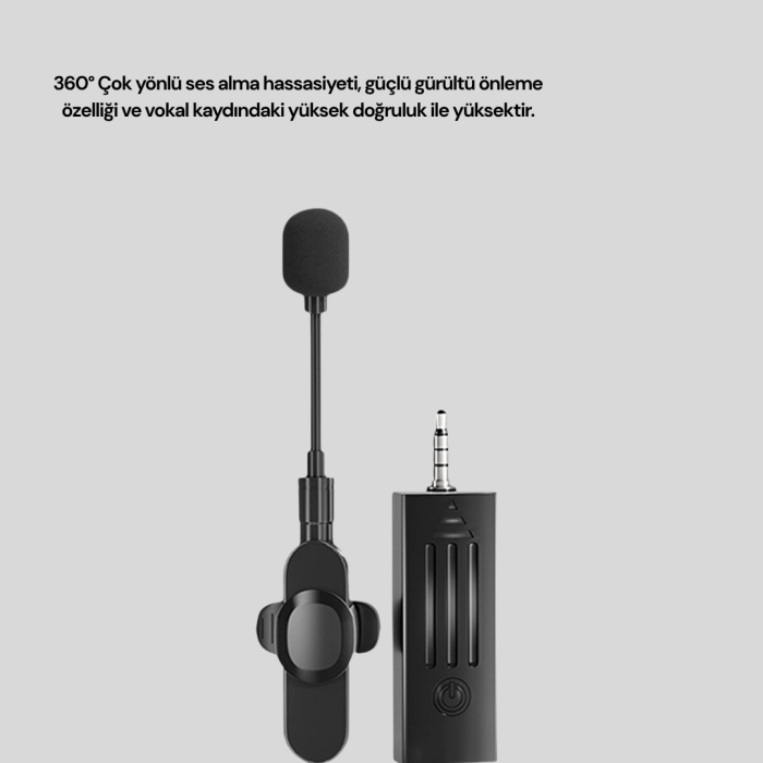 Bluetooth 5.2 Kablosuz Mikrofon – 360° Ses Algılama, Gürültü Engelleme, 4 Saat Çalışma