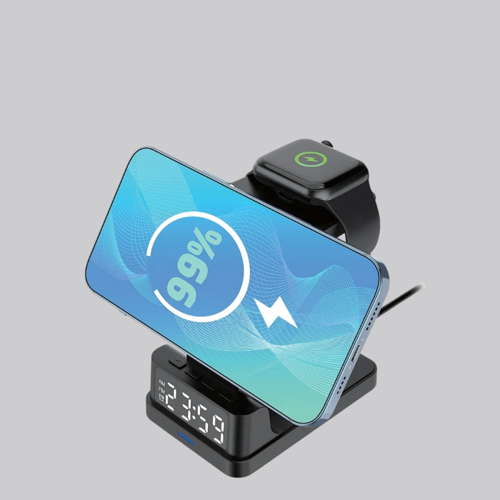 Kablosuz Şarj İstasyonu Ve Dijital Saat – Apple Uyumlu, 3 Kademeli Işık Ayarı