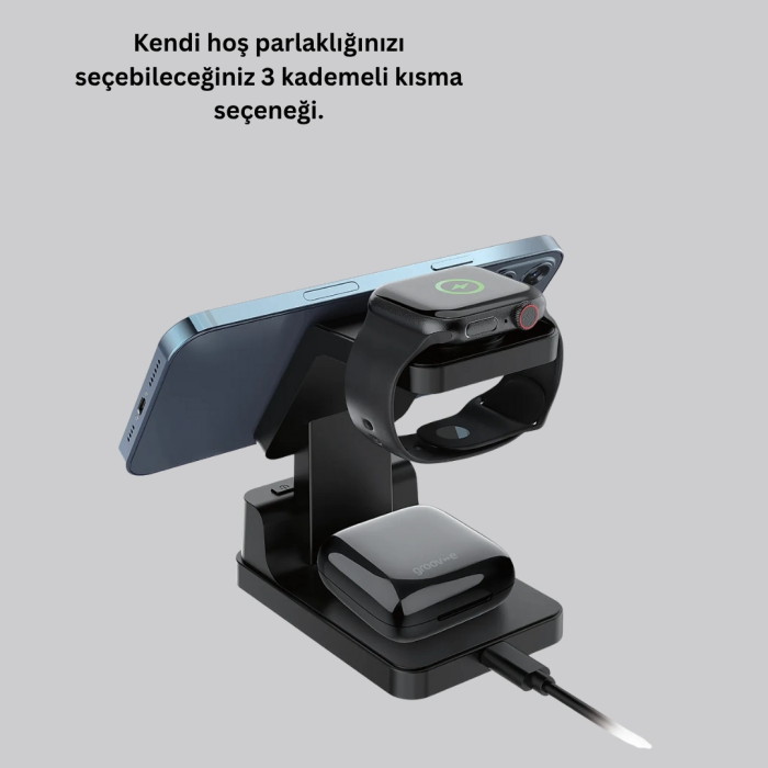 Kablosuz Şarj İstasyonu Ve Dijital Saat – Apple Uyumlu, 3 Kademeli Işık Ayarı
