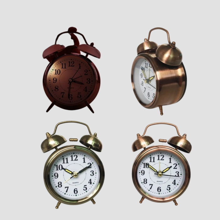 Nostaljik Büyük Boy Metal Masa Saati Bronz Kaplama Ve Yüksek Sesli Alarm