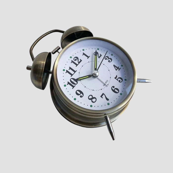 Nostaljik Büyük Boy Metal Masa Saati Bronz Kaplama Ve Yüksek Sesli Alarm