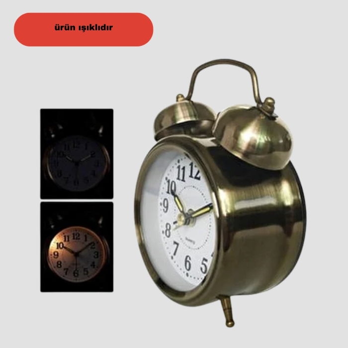 Nostaljik Bronz Metal Alarmlı Masa Saati Büyük Boy Dekoratif Ve Şık Tasarım
