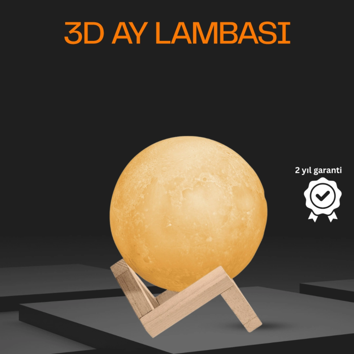 Ahşap Standlı 3d Baskı Ay Lambası 16 Renkli Ve Şarjlı