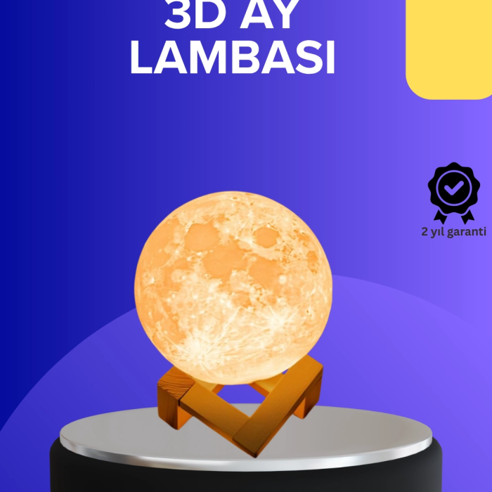 16 Renkli 3d Baskılı Ay Lambası Ahşap Standlı