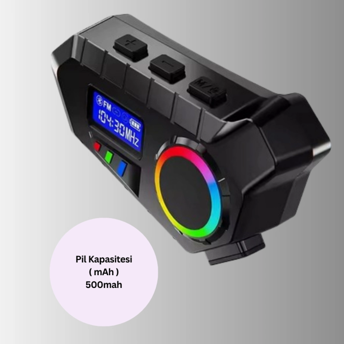 500mah Bataryalı Bluetooth 5.4  İnterkom Led Ekranlı Fm Destekli