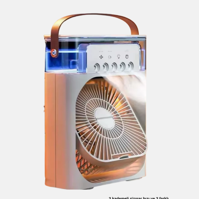 3’ü 1 Arada Mini Klima Fan Usb Şarjlı, 7 Renk Gece Lambalı Ve Nemlendirici