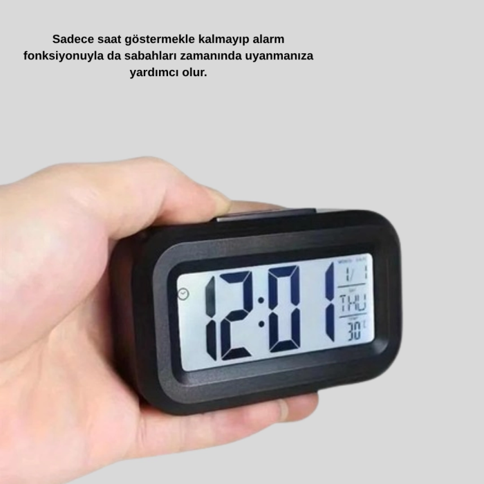 Dijital Masa Saati Sensörlü Aydınlatmalı Alarm Ve Sıcaklık Ölçerli
