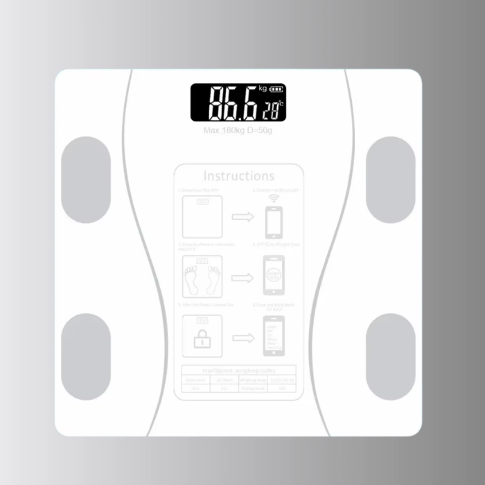 Bluetooth Akıllı Tartı – 8 Fonksiyonlu Dijital Baskül, 180 Kg Kapasiteli