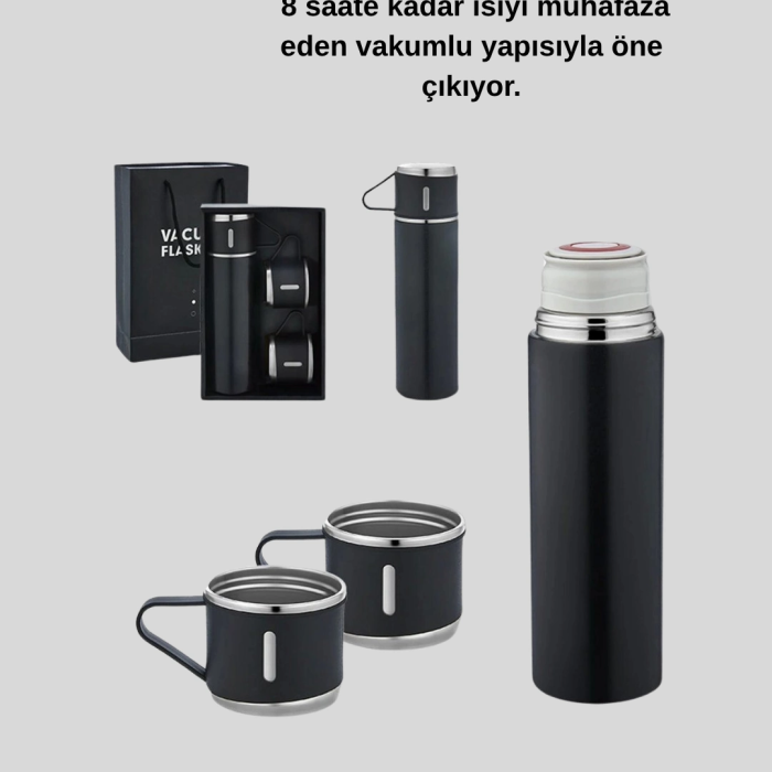 500 Ml Paslanmaz Çelik Termos Seti – Sızdırmaz, Vakumlu, Isı Koruma Özellikli, Taşınabilir Termos