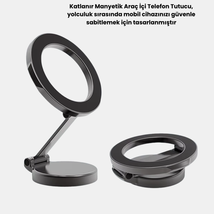 360° Dönebilen Katlanır Manyetik Araç Telefon Tutucu – Magsafe Uyumlu, Kompakt Ve Şık Tasarım