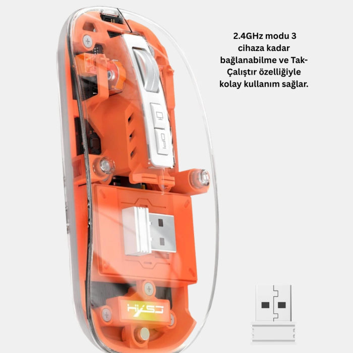 Kablosuz Çift Modlu Mouse – Bluetooth 5.0 + 2.4ghz