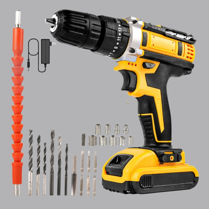 Çift Bataryalı Darbeli Şarjlı Matkap Seti – Metal Dişli, 24 Parça Aksesuar Ve Led Işıklı