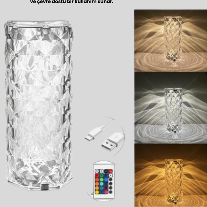 Kristal Tasarımlı Rgb Led Gece Lambası – Kumandalı, Renk Değiştiren Dekoratif Işık