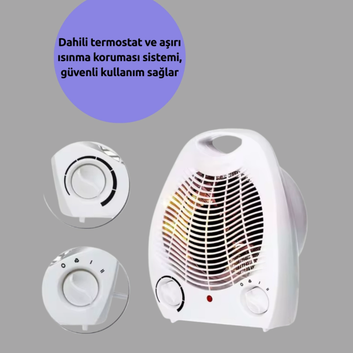 Mini Elektrikli Isıtıcı 2000w – Termostatlı Fanlı Isıtma, Taşınabilir Tasarım