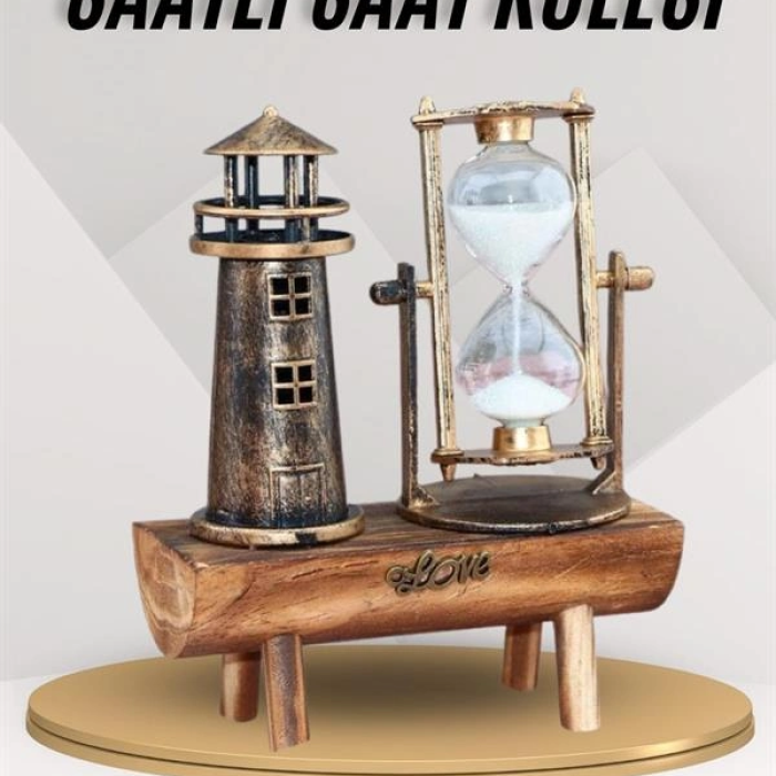 Deniz Feneri Kum Saati Ahşap Görünümlü Vintage Tarz Biblo