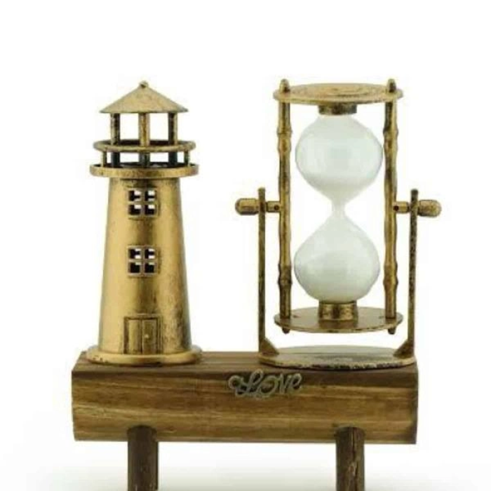 Deniz Feneri Kum Saati Ahşap Görünümlü Vintage Tarz Biblo