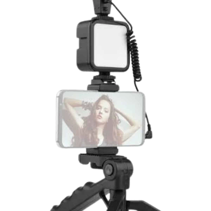 Tripod Telefon Tutucu Kumandalı Mikrofon Led Işık Vlog Video Kayıt