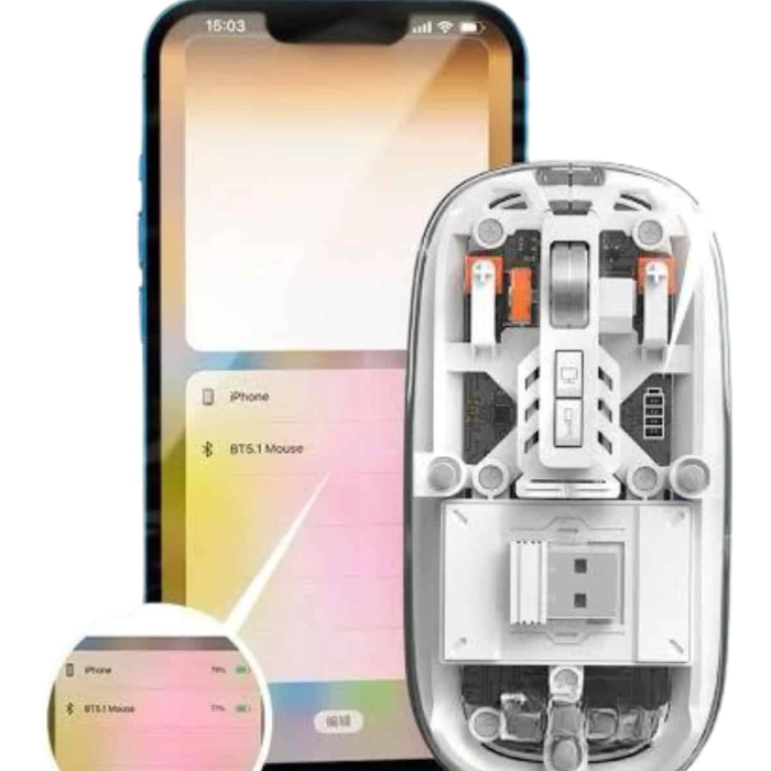 Mouse Fare Kablosuz Mouse Fare Şarjlı Bluetooth Sessiz 5 Tuşlu Şeffaf