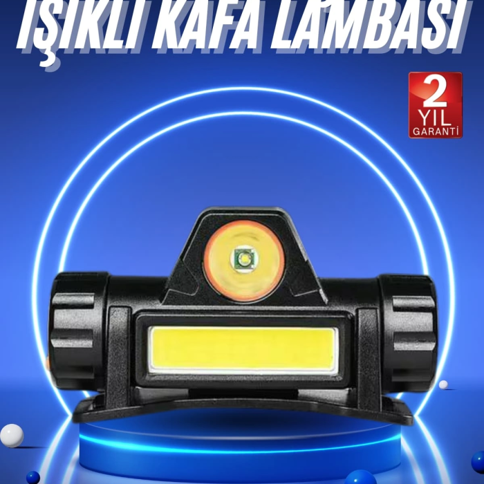 Ledli Şarjlı Kafa Lambası Led Şarjlı Su Geçirmez Kafa Feneri