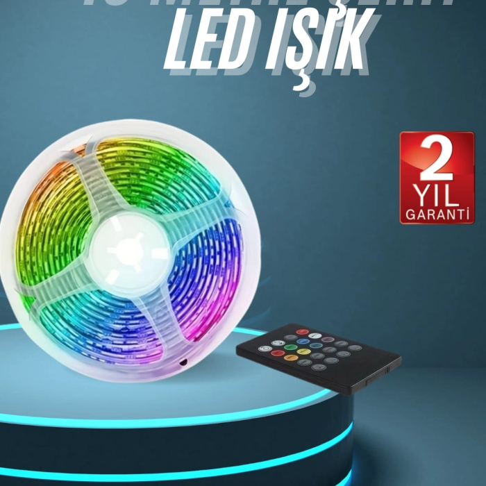 10m Şerit Led İç Mekan Renkli Rgb Şerit Led Kumandalı