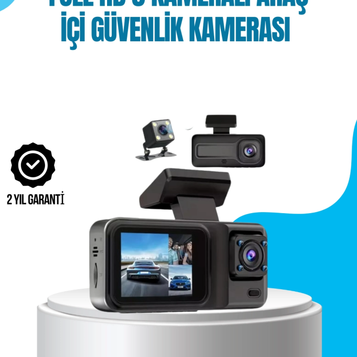3 Kameralı Araç İçi Kayıt Cihazı 1080p Full Hd Gece Görüşlü Ve Wi-fi Bağlantılı