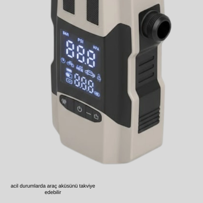 Araç Lastik Şişirme Pompası Ve Akü Takviye Powerbank Bir Arada