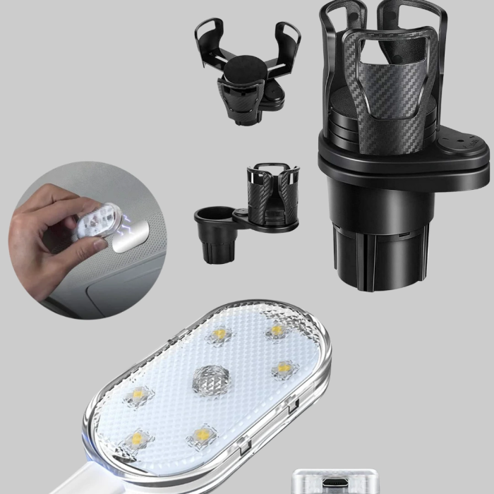 Araç İçi Düzen Ve Ambiyans Seti Çift Bardak Tutucu + Led Işık