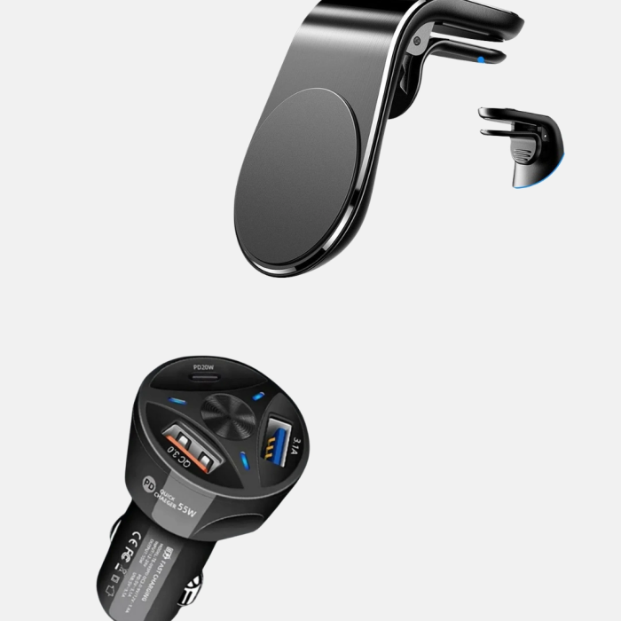 Araç İçi Telefon Tutucu + Quick Charge 3.0 Araç Şarj Cihazı Seti