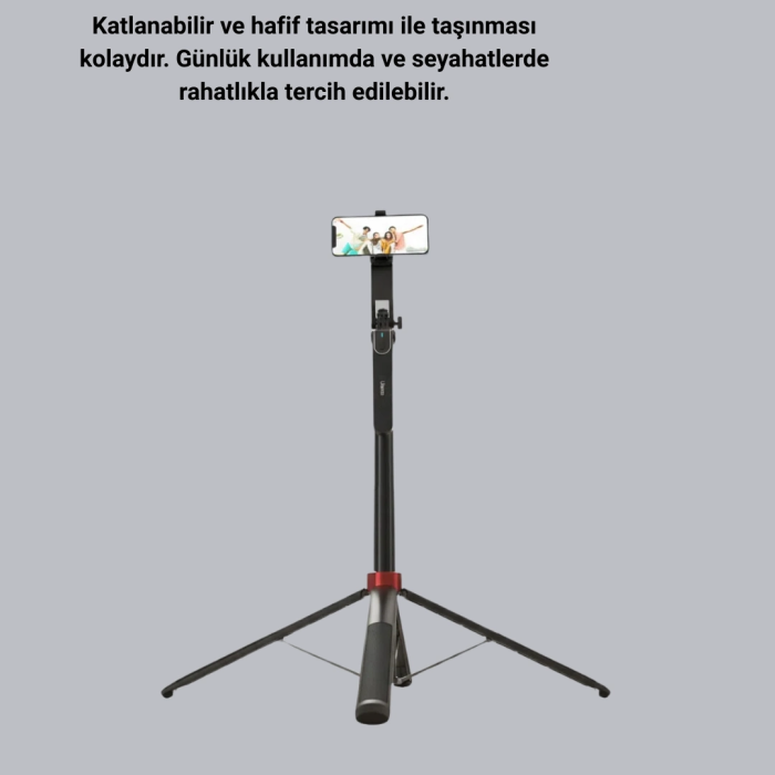 Kablosuz Çift Yaka Mikrofonu Ve Tripodlu Selfie Çubuğu İçerik Üretici Seti