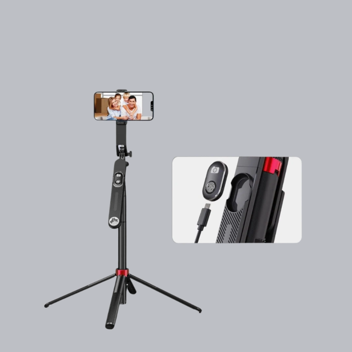 Kablosuz Çift Yaka Mikrofonu Ve Tripodlu Selfie Çubuğu İçerik Üretici Seti