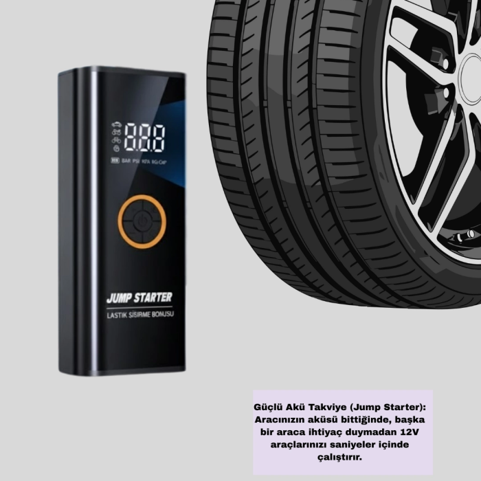 Akü Takviye Cihazı Jump Starter Ve Dijital Hava Kompresörü