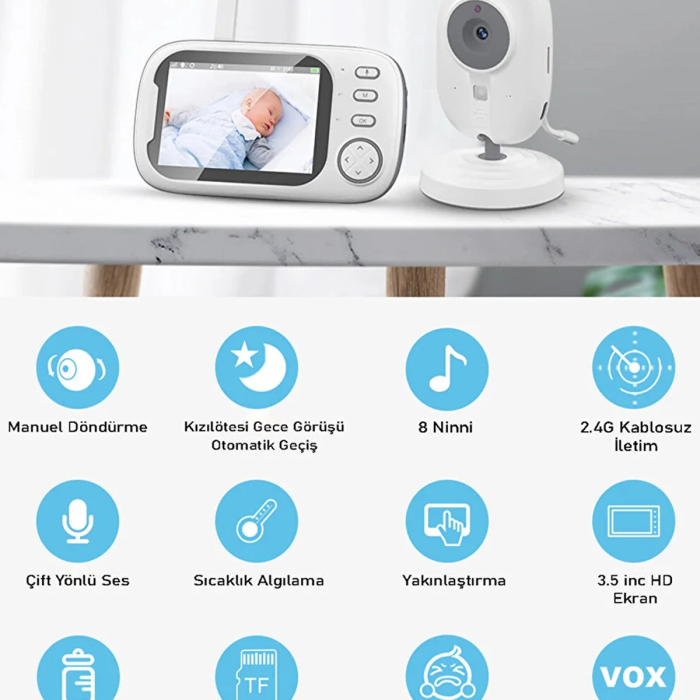 Gece Görüşlü Bebek Odası Kamera Sıcaklık Uyarısı Izleme Ekranı