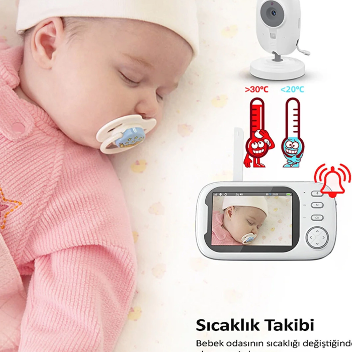 Gece Görüşlü Bebek Odası Kamera Sıcaklık Uyarısı Izleme Ekranı