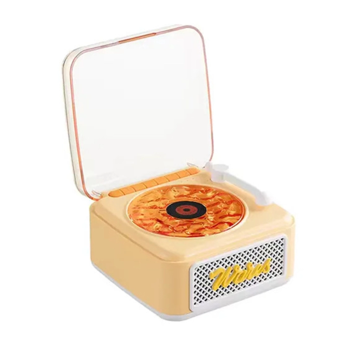 Nostalji Mini Plak Görünümlü Radyolu Bluetooth Hoparlör 3d Ses Dalgası Retro Müzik Plak Sarı
