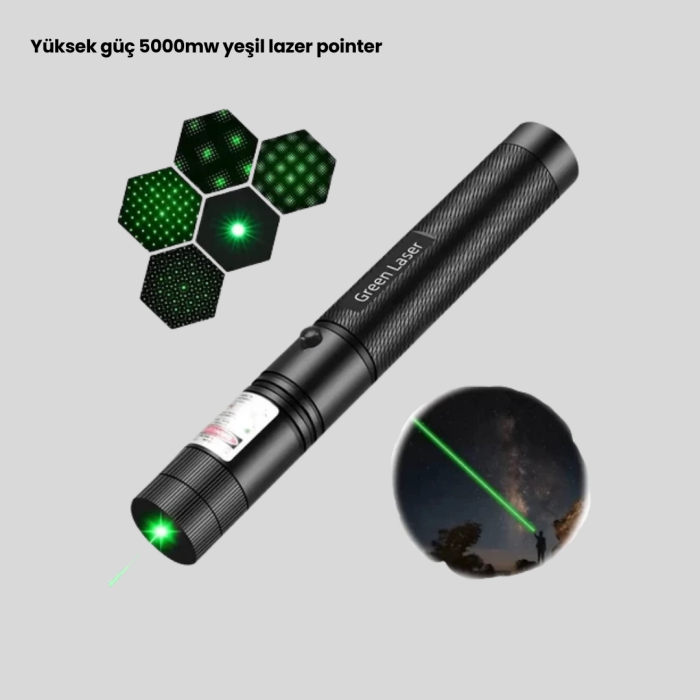 Yüksek Güçlü Yeşil Lazer Pointer 5000mw Şarjlı